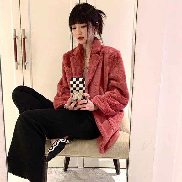 Jackets & Blazers - Jacuemus style Korean style lotso pink faux fur padded trench shearling coat